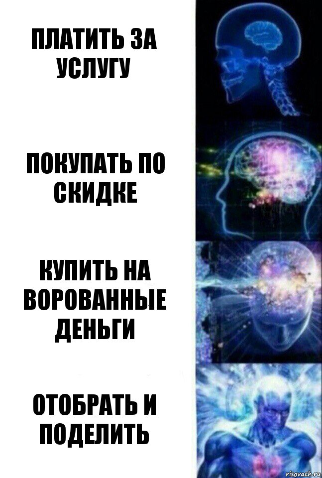 Платить за услугу Покупать по скидке Купить на ворованные деньги Отобрать и поделить, Комикс  Сверхразум