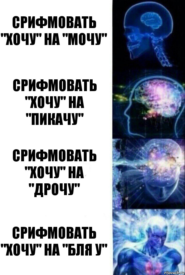 Срифмовать "хочу" на "мочу" Срифмовать "хочу" на "пикачу" Срифмовать "хочу" на "дрочу" Срифмовать "хочу" на "бля у", Комикс  Сверхразум