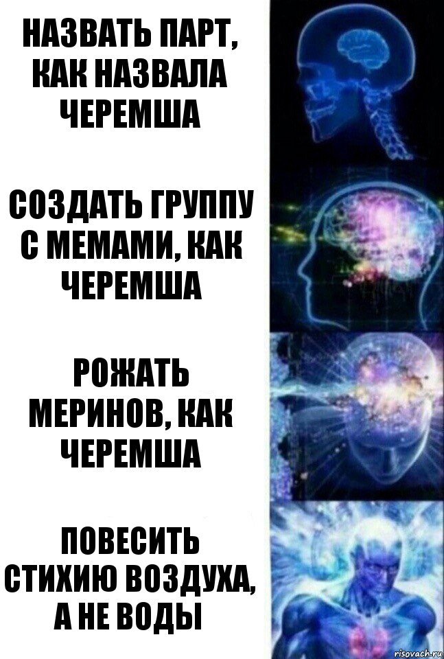 Назвать парт, как назвала черемша создать группу с мемами, как черемша Рожать меринов, как черемша Повесить стихию воздуха, а не воды, Комикс  Сверхразум