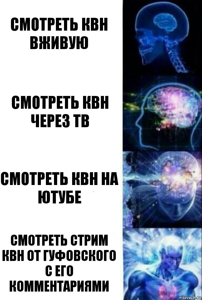 Смотреть КВН вживую Смотреть КВН через ТВ Смотреть КВН на ютубе Смотреть стрим КВН от Гуфовского с его комментариями, Комикс  Сверхразум