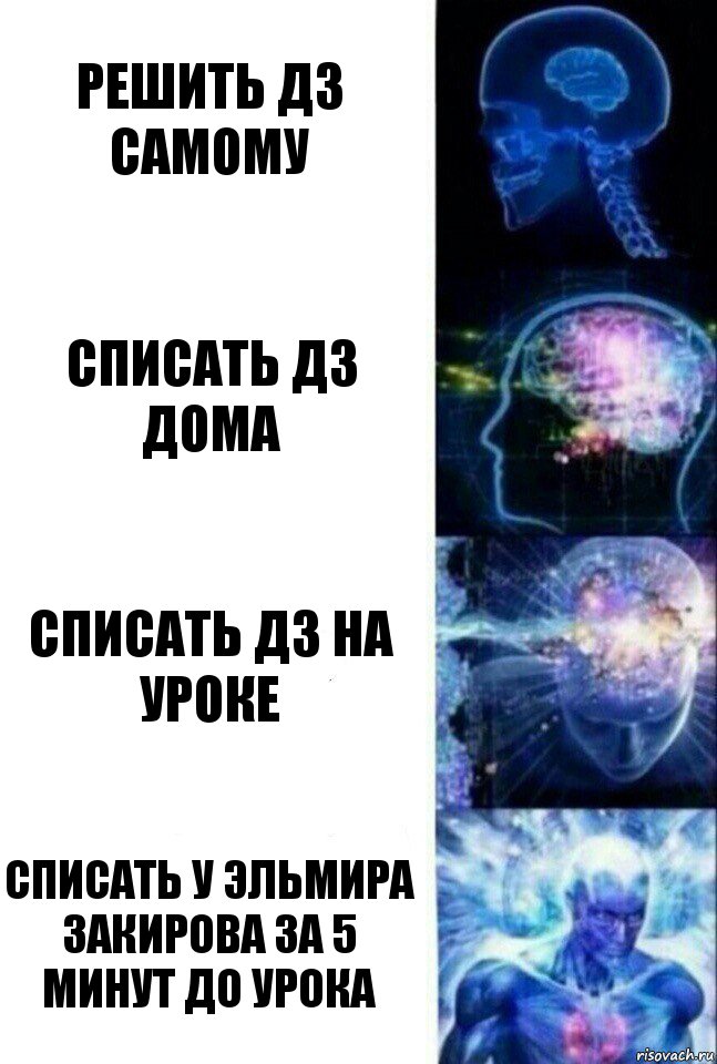 Решить дз самому Списать дз дома Списать дз на уроке Списать у Эльмира Закирова за 5 минут до урока, Комикс  Сверхразум