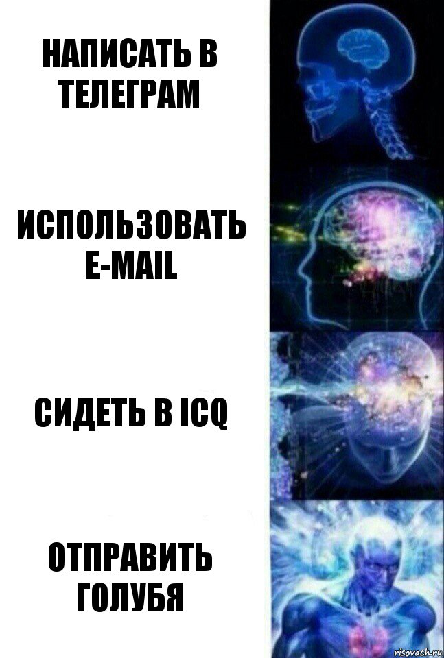 написать в телеграм использовать e-mail сидеть в ICQ отправить голубя, Комикс  Сверхразум