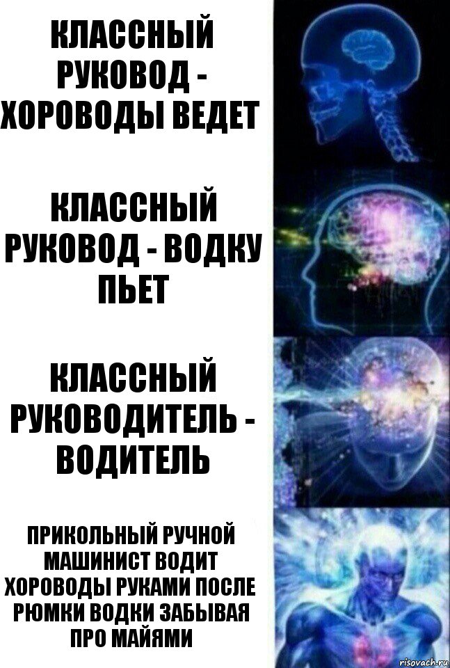 классный руковод - хороводы ведет Классный руковод - водку пьет Классный руководитель - водитель прикольный ручной машинист водит хороводы руками после рюмки водки забывая про Майями, Комикс  Сверхразум