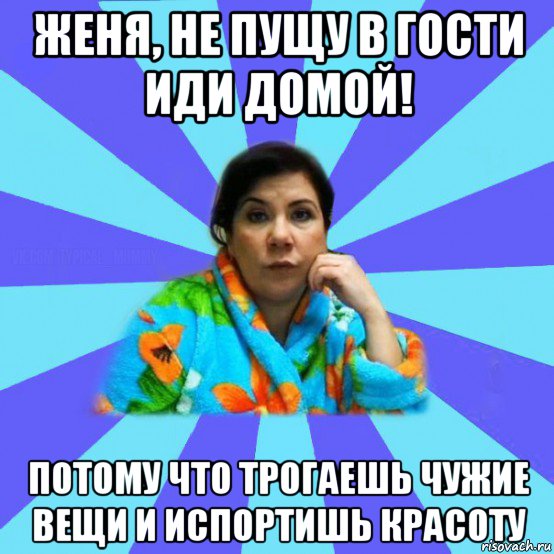 женя, не пущу в гости иди домой! потому что трогаешь чужие вещи и испортишь красоту, Мем типичная мама