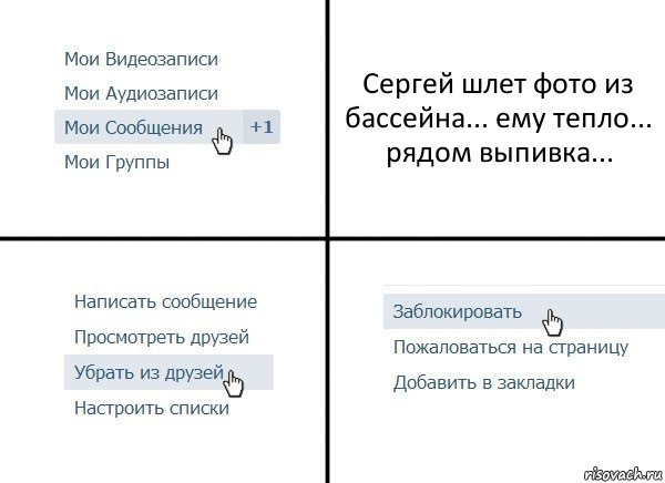 Сергей шлет фото из бассейна... ему тепло... рядом выпивка..., Комикс  Удалить из друзей