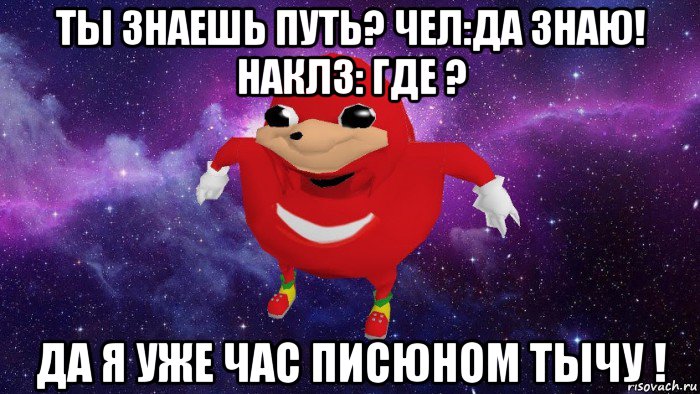 ты знаешь путь? чел:да знаю! наклз: где ? да я уже час писюном тычу !, Мем Угандский Наклз