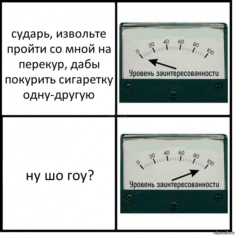 сударь, извольте пройти со мной на перекур, дабы покурить сигаретку одну-другую ну шо гоу?, Комикс Уровень заинтересованности