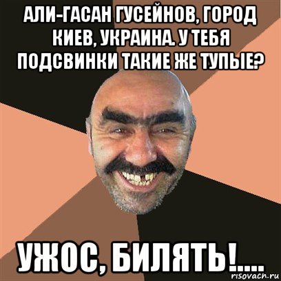 али-гасан гусейнов, город киев, украина. у тебя подсвинки такие же тупые? ужос, билять!...., Мем Я твой дом труба шатал