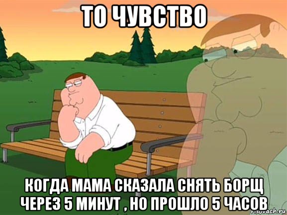 то чувство когда мама сказала снять борщ через 5 минут , но прошло 5 часов, Мем Задумчивый Гриффин