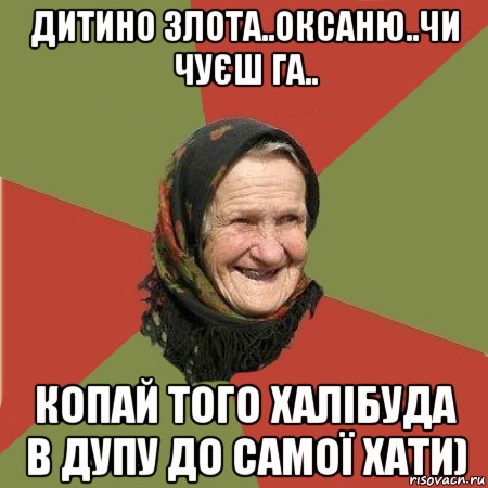 дитино злота..оксаню..чи чуєш га.. копай того халібуда в дупу до самої хати), Мем  Бабушка