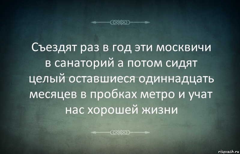 Съездят раз в год эти москвичи в санаторий а потом сидят целый оставшиеся одиннадцать месяцев в пробках метро и учат нас хорошей жизни, Комикс Игра слов 3