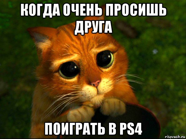 когда очень просишь друга поиграть в ps4, Мем кот из шрека