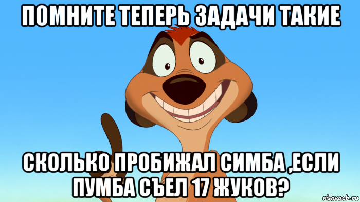 помните теперь задачи такие сколько пробижал симба ,если пумба съел 17 жуков?