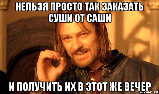 нельзя просто так заказать суши от саши и получить их в этот же вечер, Мем Нельзя просто так взять и (Боромир мем)