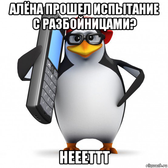 алёна прошел испытание с разбойницами? неееттт, Мем   Пингвин звонит