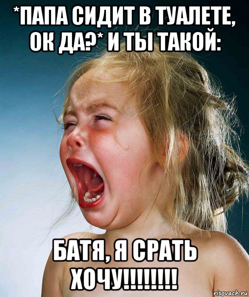 *папа сидит в туалете, ок да?* и ты такой: батя, я срать хочу!!!!!!!!, Мем Плачущая девочка