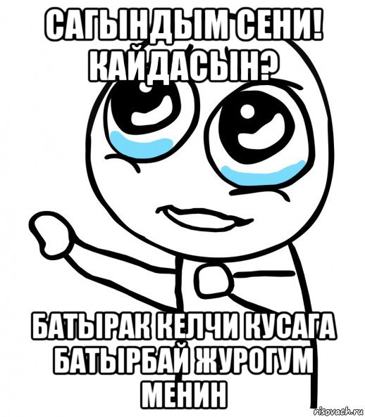 сагындым сени! кайдасын? батырак келчи кусага батырбай журогум менин