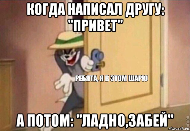 когда написал другу: "привет" а потом: "ладно,забей", Мем    Ребята я в этом шарю