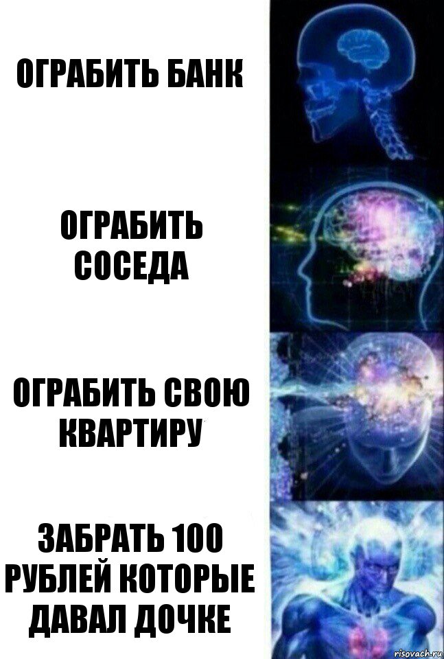 Ограбить банк Ограбить соседа ограбить свою квартиру забрать 100 рублей которые давал дочке, Комикс  Сверхразум