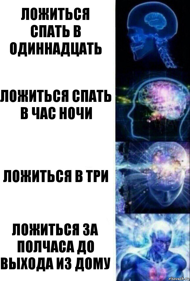 Ложиться спать в одиннадцать Ложиться спать в час ночи Ложиться в три Ложиться за полчаса до выхода из дому, Комикс  Сверхразум