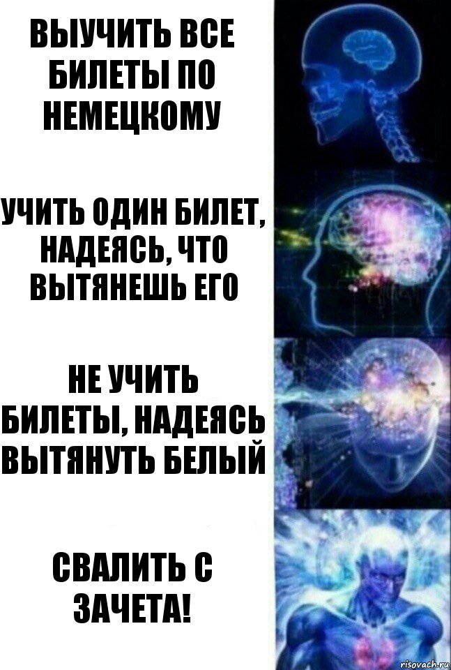 Выучить все билеты по немецкому Учить один билет, надеясь, что вытянешь его Не учить билеты, надеясь вытянуть белый Свалить с зачета!, Комикс  Сверхразум