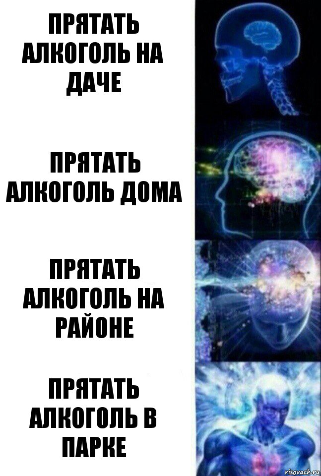 Прятать алкоголь на даче Прятать алкоголь дома Прятать алкоголь на районе Прятать алкоголь в парке, Комикс  Сверхразум