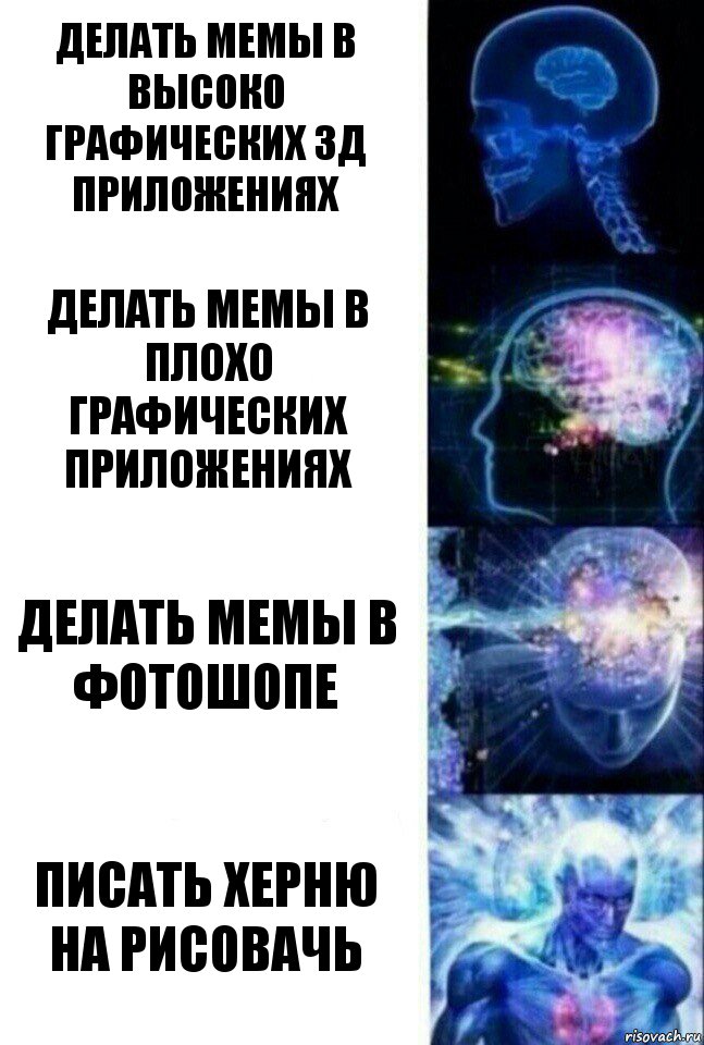 Делать мемы в высоко графических 3д приложениях Делать мемы в плохо графических приложениях Делать мемы в фотошопе Писать херню на рисовачь, Комикс  Сверхразум