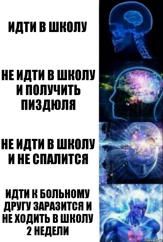 идти в школу не идти в школу и получить пиздюля не идти в школу и не спалится идти к больному другу заразится и не ходить в школу 2 недели, Комикс  Сверхразум