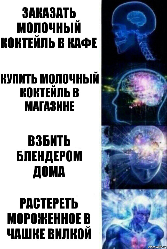 Заказать молочный коктейль в кафе Купить молочный коктейль в магазине Взбить блендером дома Растереть мороженное в чашке вилкой, Комикс  Сверхразум