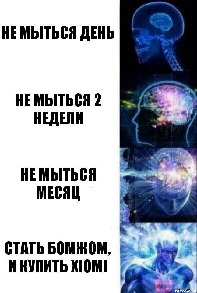 Не мыться день Не мыться 2 недели Не мыться месяц Стать бомжом, и купить Xiomi, Комикс  Сверхразум