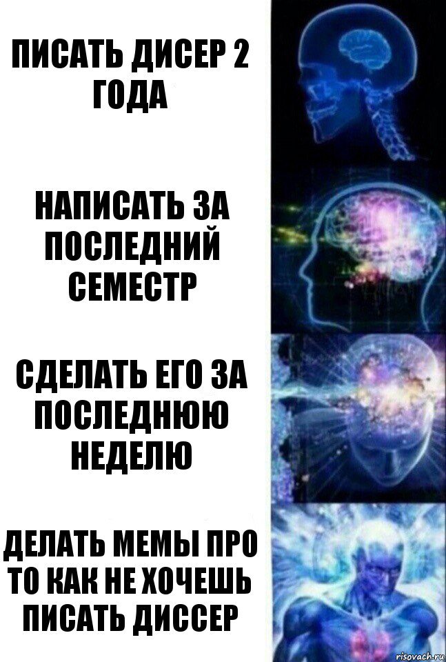 Писать дисер 2 года Написать за последний семестр Сделать его за последнюю неделю Делать мемы про то как не хочешь писать диссер, Комикс  Сверхразум