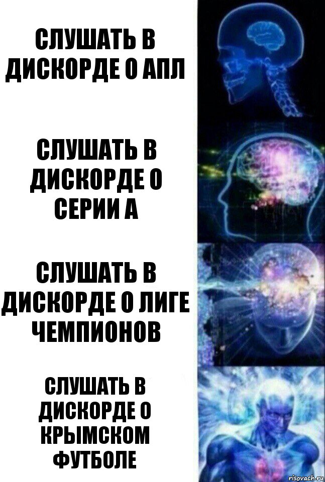 Слушать в дискорде о АПЛ Слушать в дискорде о Серии А Слушать в дискорде о Лиге чемпионов Слушать в дискорде о Крымском футболе, Комикс  Сверхразум