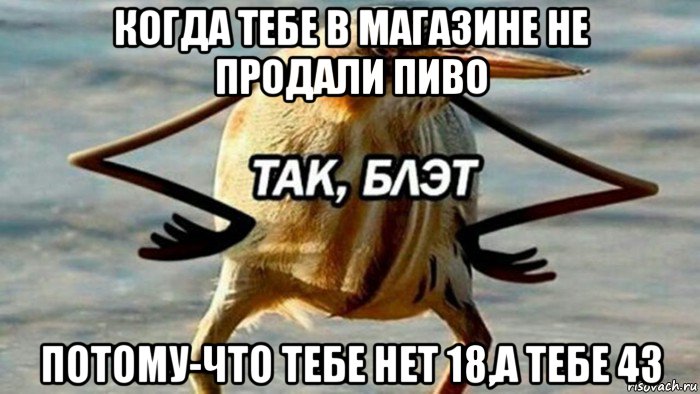 когда тебе в магазине не продали пиво потому-что тебе нет 18,а тебе 43, Мем  Так блэт