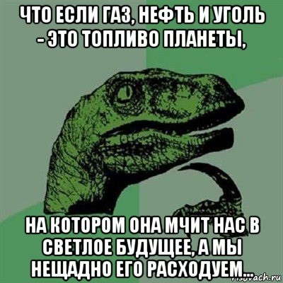 что если газ, нефть и уголь - это топливо планеты, на котором она мчит нас в светлое будущее, а мы нещадно его расходуем..., Мем Филосораптор