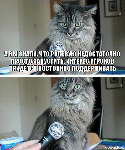 а вы знали, что ролевую недостаточно просто запустить, интерес игроков придётся постоянно поддерживать , Комикс  кот с микрофоном