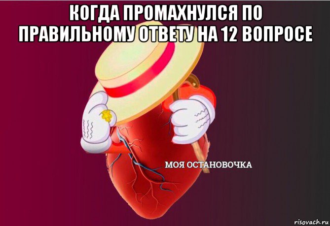 когда промахнулся по правильному ответу на 12 вопросе , Мем   Моя остановочка