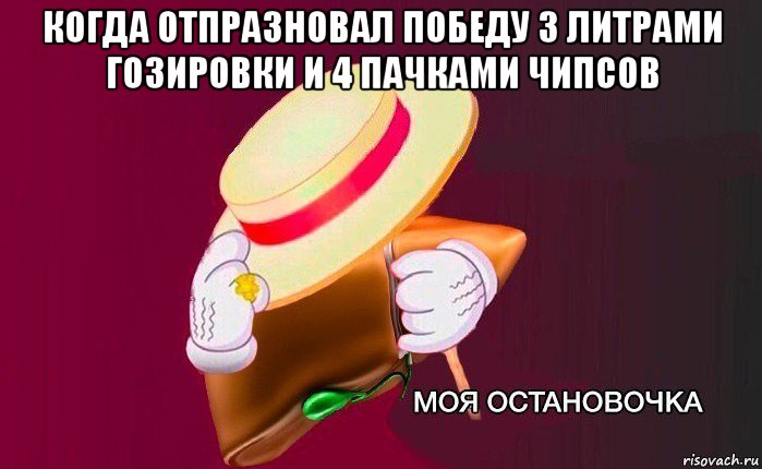 когда отпразновал победу 3 литрами гозировки и 4 пачками чипсов , Мем   Моя остановочка