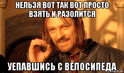 нельзя вот так вот просто взять и разолится уепавшись с велосипеда, Мем Нельзя просто так взять и (Боромир мем)