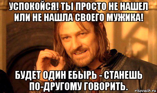 успокойся! ты просто не нашел или не нашла своего мужика! будет один ебырь - станешь по-другому говорить., Мем Нельзя просто так взять и (Боромир мем)