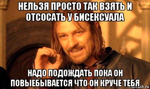 нельзя просто так взять и отсосать у бисексуала надо подождать пока он повыебывается что он круче тебя, Мем Нельзя просто так взять и (Боромир мем)