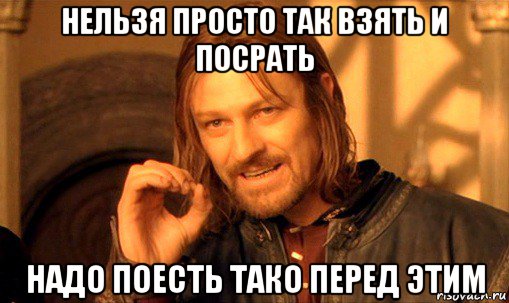 нельзя просто так взять и посрать надо поесть тако перед этим, Мем Нельзя просто так взять и (Боромир мем)