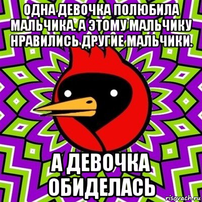 одна девочка полюбила мальчика. а этому мальчику нравились другие мальчики. а девочка обиделась, Мем Омская птица