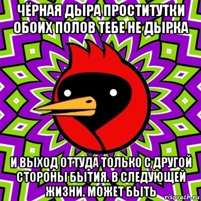 чёрная дыра проститутки обоих полов тебе не дырка и выход оттуда только с другой стороны бытия. в следующей жизни. может быть, Мем Омская птица