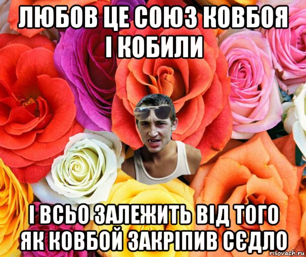 любов це союз ковбоя і кобили і всьо залежить від того як ковбой закріпив сєдло, Мем  пацанчо