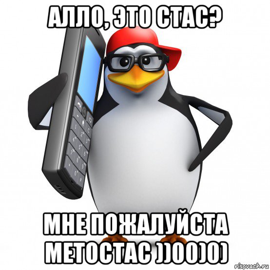 алло, это стас? мне пожалуйста метостас ))00)0), Мем   Пингвин звонит