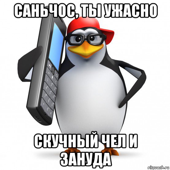 саньчос, ты ужасно скучный чел и зануда, Мем   Пингвин звонит