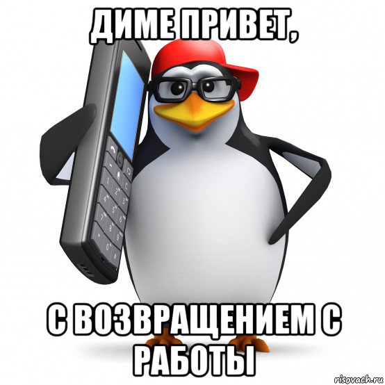 диме привет, с возвращением с работы, Мем   Пингвин звонит