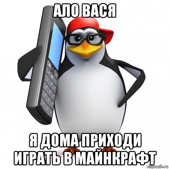 ало вася я дома приходи играть в майнкрафт, Мем   Пингвин звонит