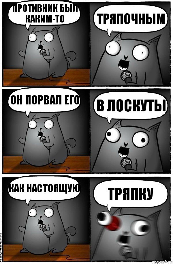 Противник был каким-то Тряпочным Он порвал его В лоскуты Как настоящую тряпку, Комикс  Стендап-кот