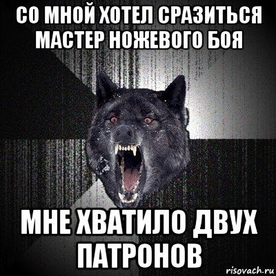 со мной хотел сразиться мастер ножевого боя мне хватило двух патронов, Мем Сумасшедший волк